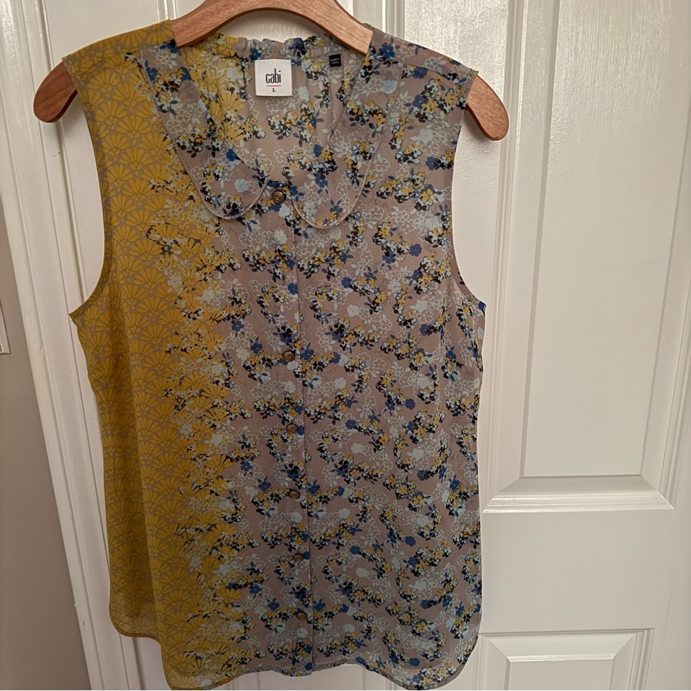 CAbi Floral Sleeveless Blouse - Yellow and Gray